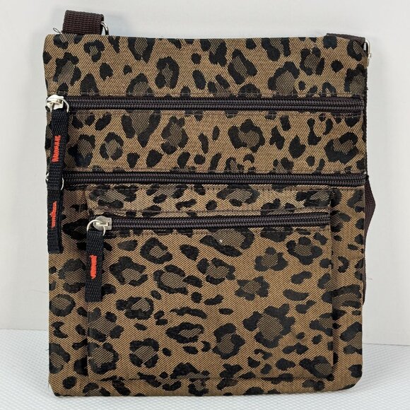 Leopard Print Crossbody Bag Adjustable Strap Multiple Zipper Pockets Purse - Picture 3 of 11
